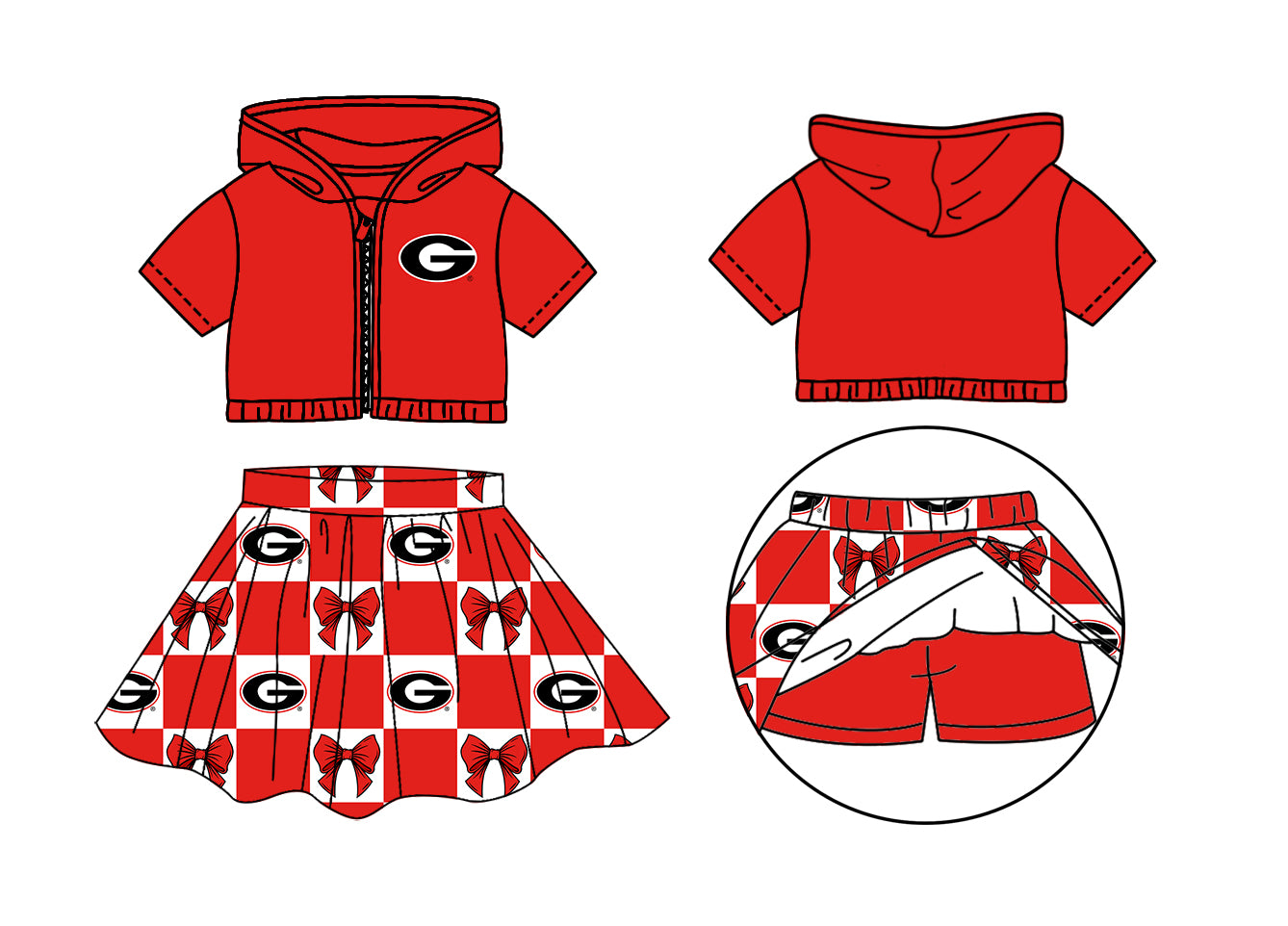 Preorder (moq 5)Baby Girls G Bows Checked Zip Hoodie Jackets Skirt Short Team Clothes Sets
