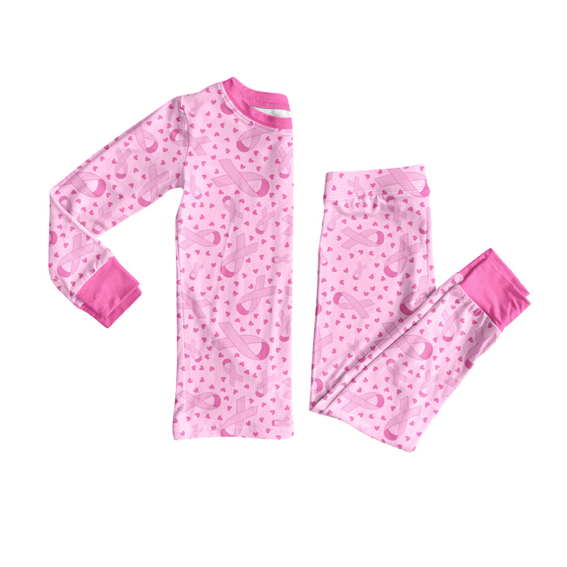 Preorder(moq 5) Baby Girls Wear Pink In Oct Bows Top Pants Lounge Wear Pajamas Sets