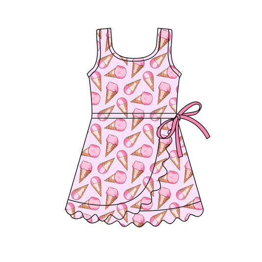 Preorder (moq 5)Baby Girls Pink Ice Creams Short Scallop Knee Length Dresses