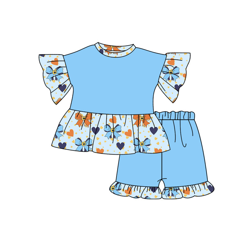 Preorder (moq 5)Baby Girls Cartoon Dogs Bows Shirt Ruffle Shorts Clothes Sets