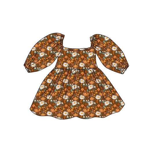 Preorder (moq 5)Baby Girls Long Sleeve Colorful Flowers Knee Length Dresses