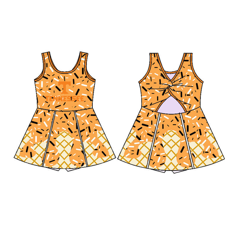 Preorder (moq 5)Baby Girls Orange Sleeveless T Drip Shorts Team Knee Length Dresses