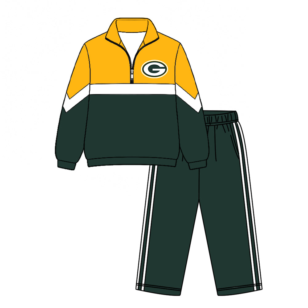 Preorder(moq 5)Baby Boys Packers Zip Pullover Pockets Pants Team Clothes Sets