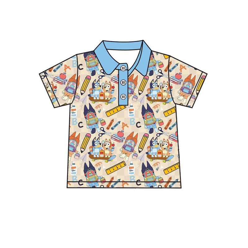 Preorder (moq 5)Baby Boys Blue Dog Back To School Pullovers Tee Shirts
