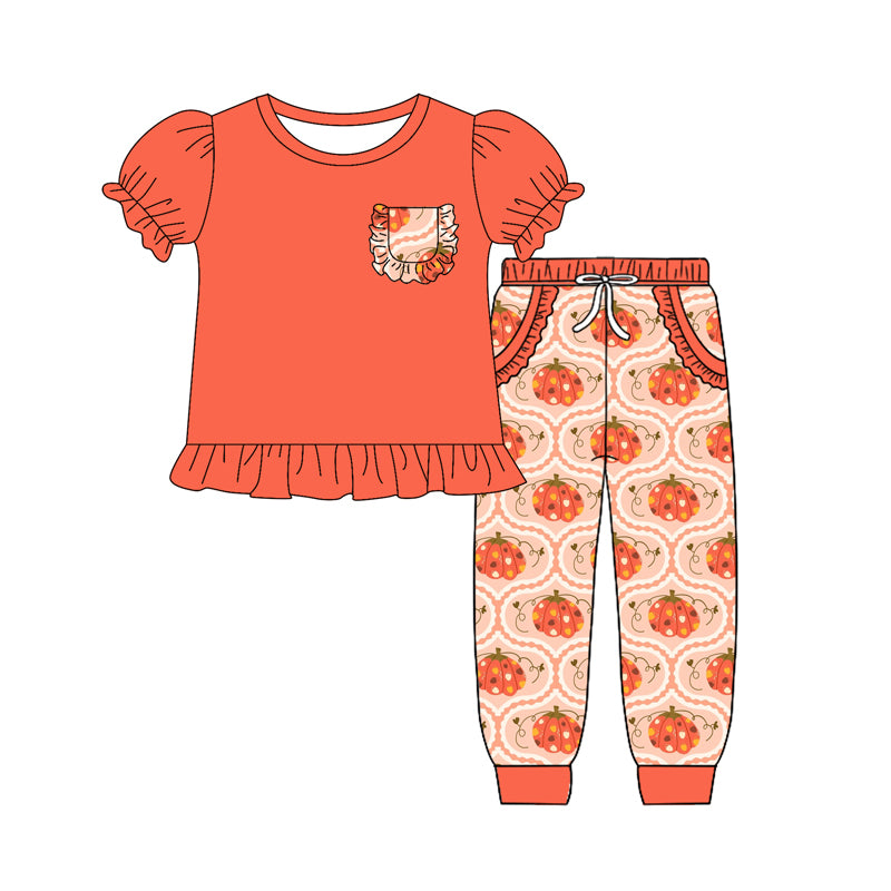 Preorder (moq 5)Baby Girls Watermelon Short Ruffle Sleeves Pocket Tunic Legging Pant Sets