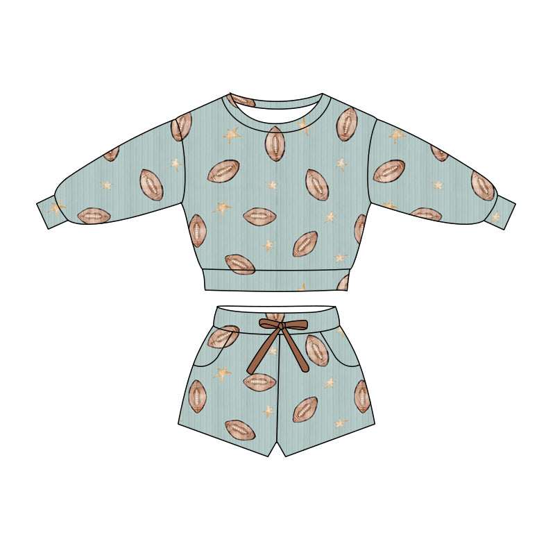 Preorder (moq 5)Baby Girls Stars Footballs Top Pockets Shorts Team Clothes Sets
