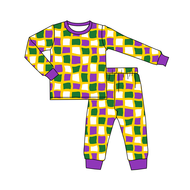 Preorder (moq 5) Baby Boys Mardigras Checked Top Pant Pajamas Set