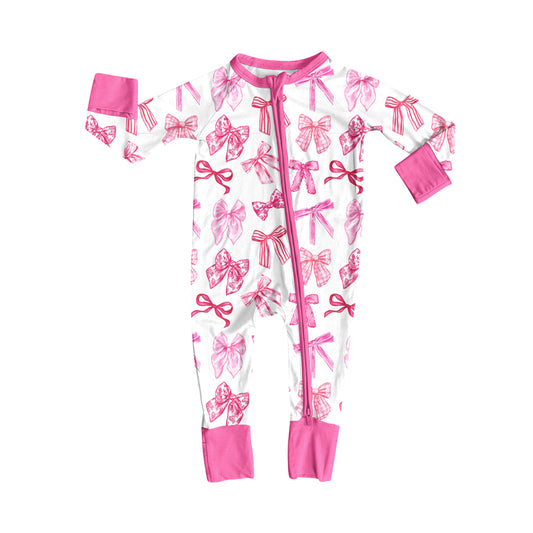 Preorder(moq 5)Baby Kids Pink Bows Plaid Zipper Pant Rompers