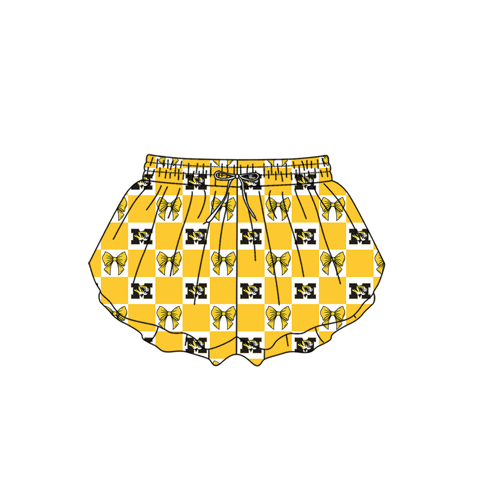 Preorder (moq 5)Baby Girls M Tigers Bows Checked Team Ruffle Shorts Bottom