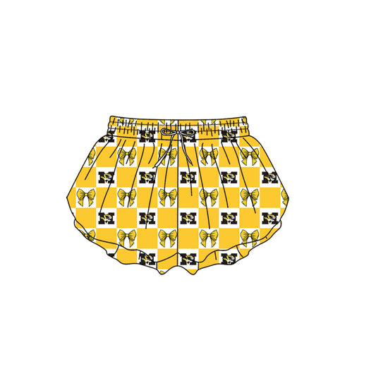 Preorder (moq 5)Baby Girls M Tigers Bows Checked Team Ruffle Shorts Bottom