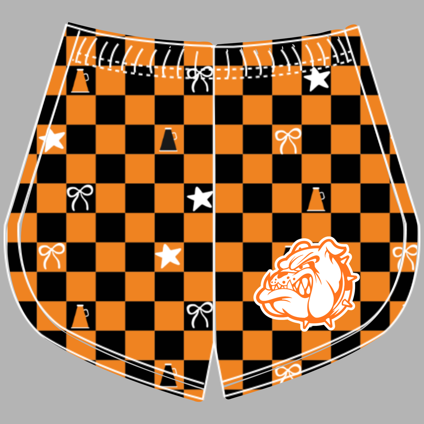 Preorder (moq 5)Baby Girls Orange Black Checked Bulldogs Cheer Team Shorts Bottoms