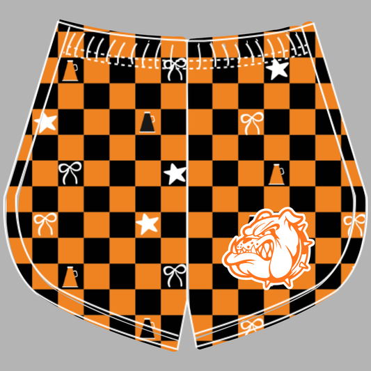 Preorder (moq 5)Baby Girls Orange Black Checked Bulldogs Cheer Team Shorts Bottoms