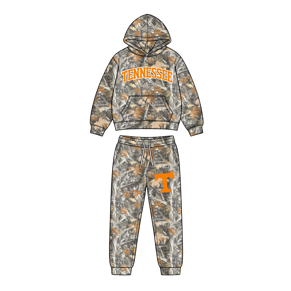 Preorder (moq 5) Baby Boys Leaves Camo Tennessee Pocket Hoodie Pockets Pant Team Clothes Sets
