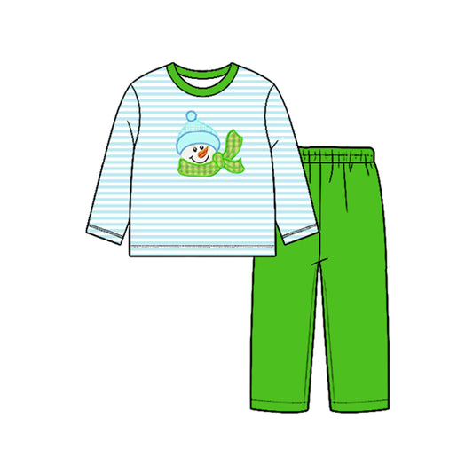 Preorder (moq 5)Baby Boys Snowmen Stripe Top Pant Christmas Clothes Sets