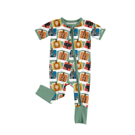 Preorder (moq 5)Baby Boys Animals Checked Hunting Two Way Zip Convertible Rompers