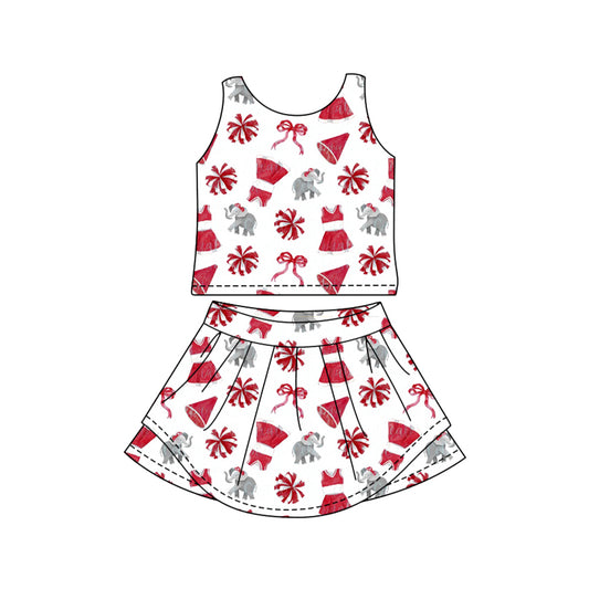 Preorder (moq 5)Baby Girls Sleeveless Bows Elephants Vest Top Skirt Short Team Clothes Sets