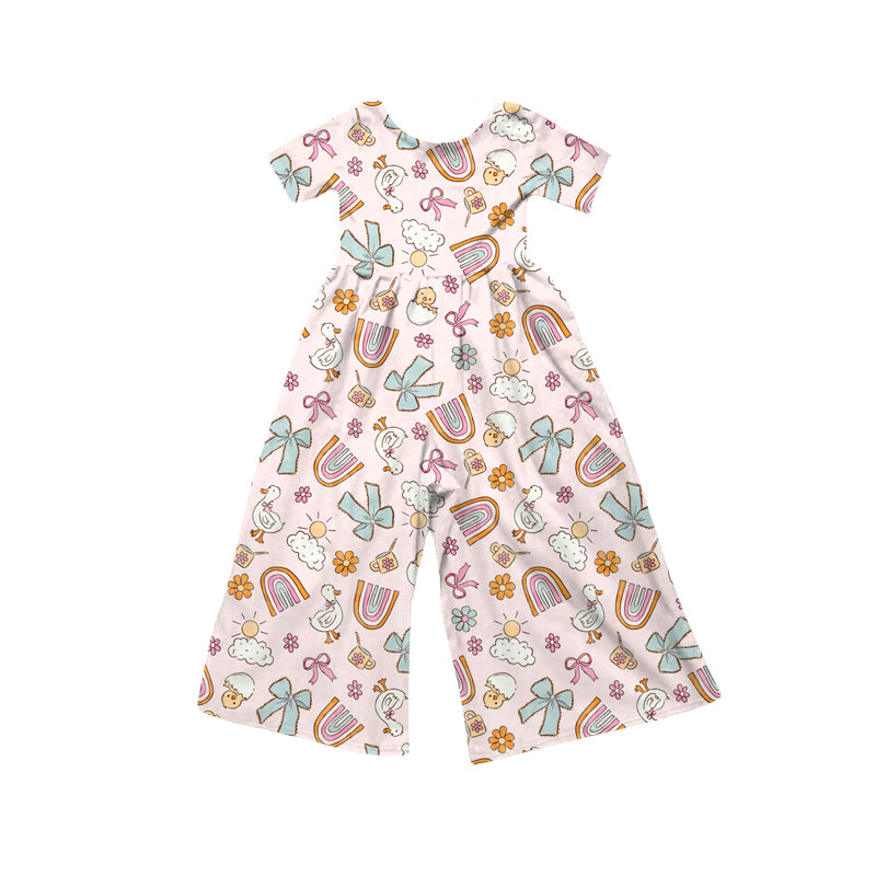 Preorder (moq 5)Baby Girls Short Sleeve Gooses Flowers Rainbows Bows Jumpsuits