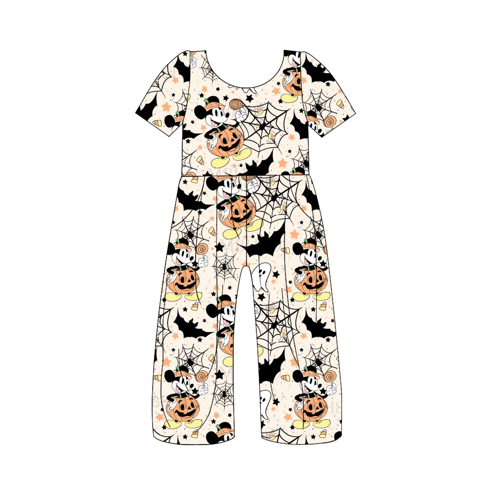 Baby Girls Halloween Pumpkin Cartoon Short Sleeve Jumpsuits Preorder(moq 5)