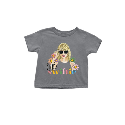 Baby Girls Grey Little Sinter Flowers Short Sleeve Tee Shirts Tops Preorder(moq 5)