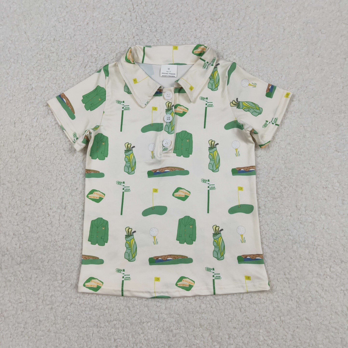 Baby Boys Green Golf Balls Flags Team Button Polo Shirts Top