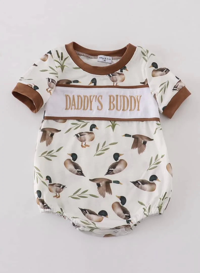 Split Preorder March 4th Baby Infant Boys Daddy's Buddy Duck Short Sleeve Rompers