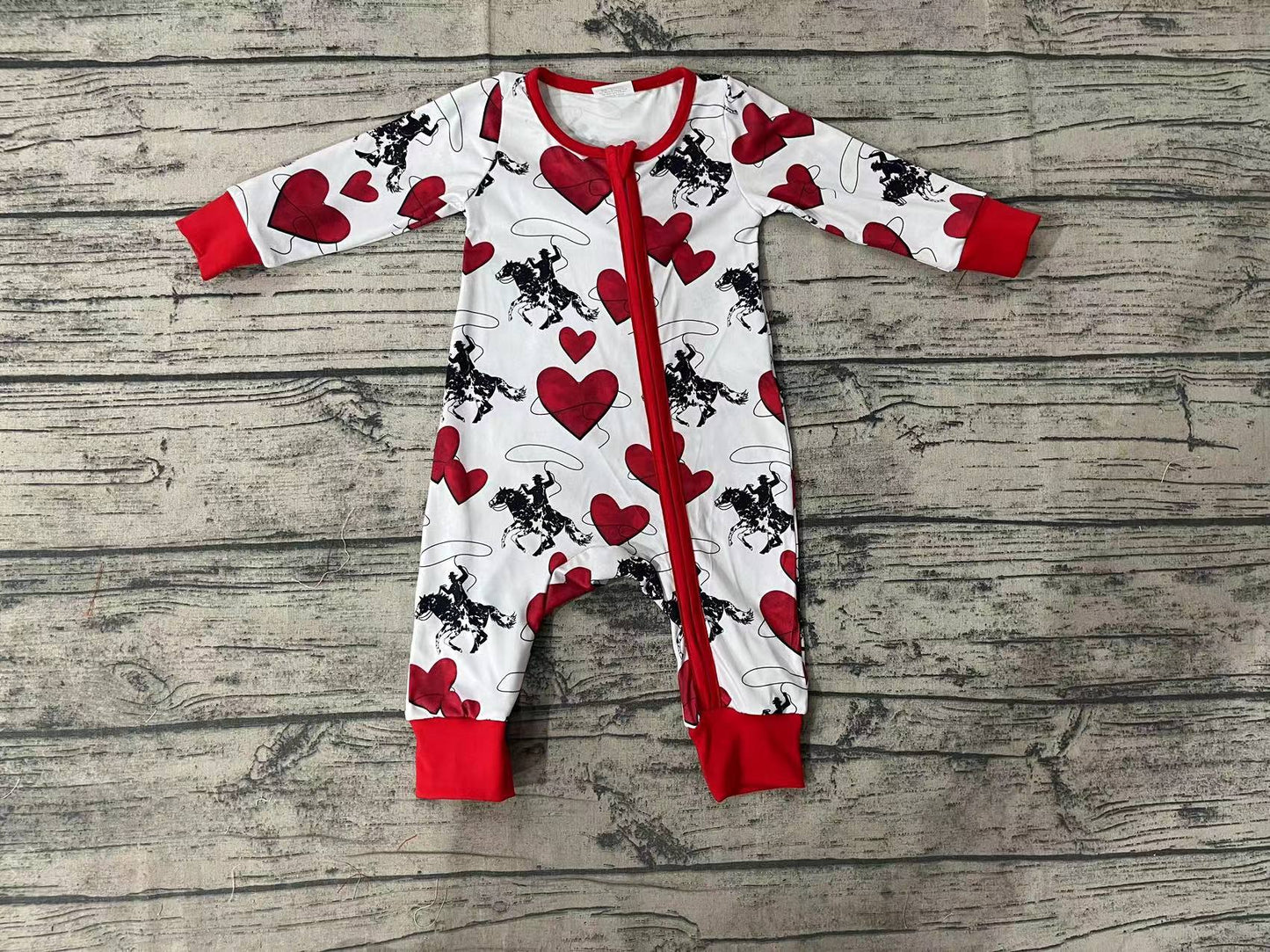 Baby Kids Rodeo Western Zip Valentines Hearts Rompers