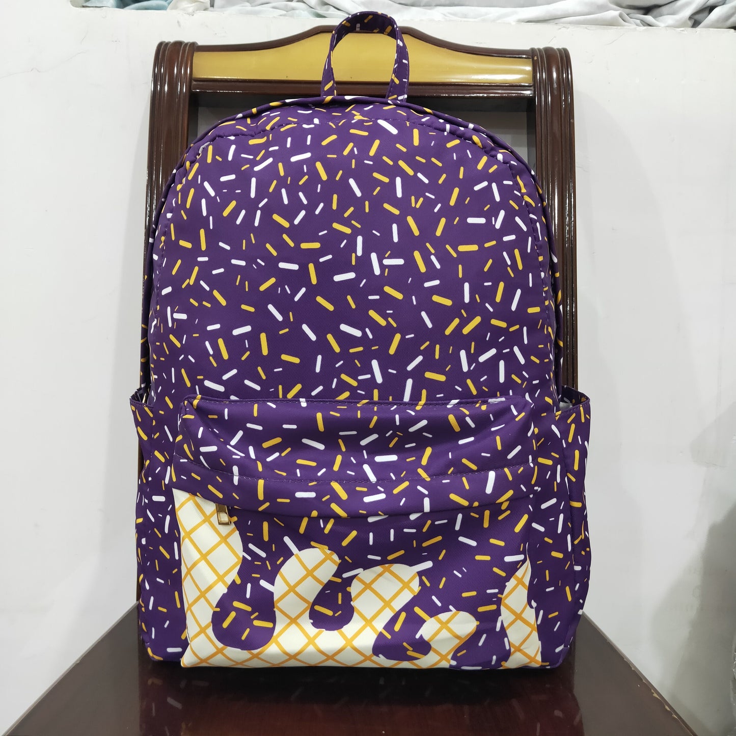 Baby Kids Purple Sprinkles Team Zipper School Back Bags