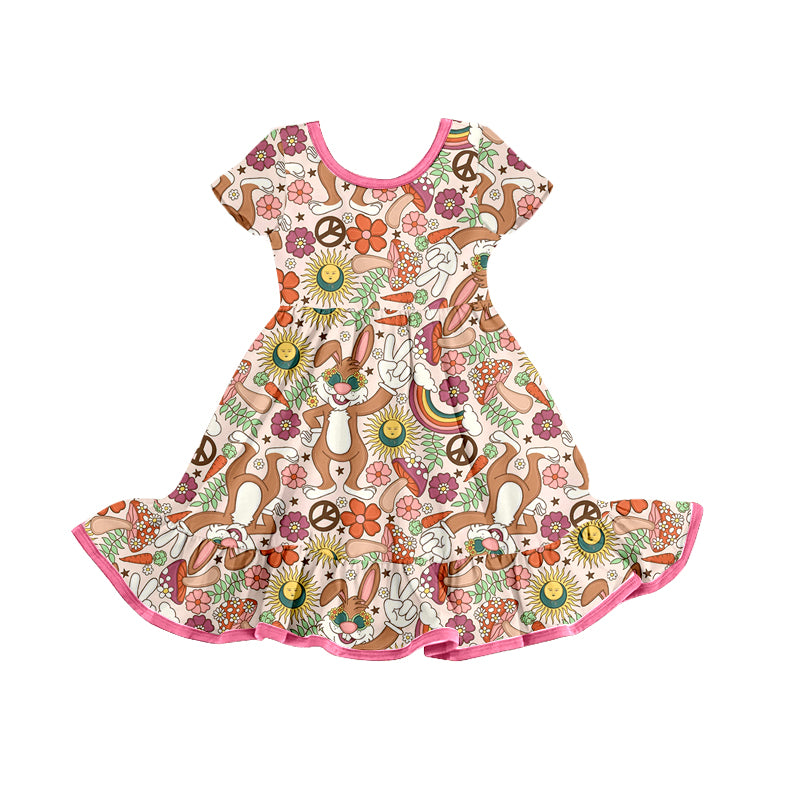 Baby Girls Easter Rabbits Ruffle Pink Knee Length Dresses preorder(moq 5)