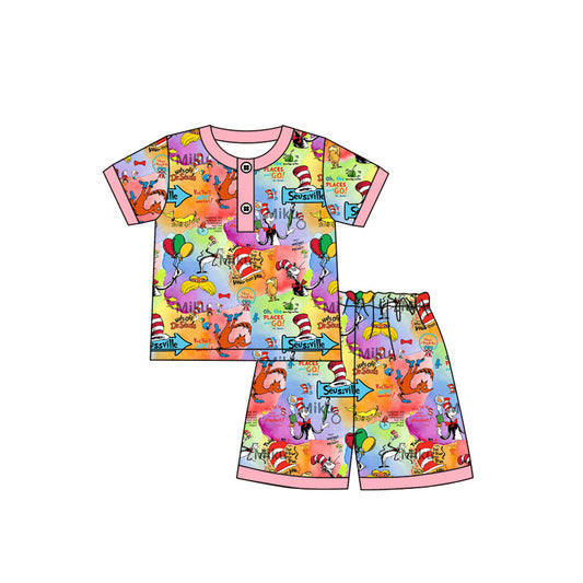 Preorder (moq 5)Baby Girls Dr Reading Elephant Top Shorts Pajamas Clothes Sets