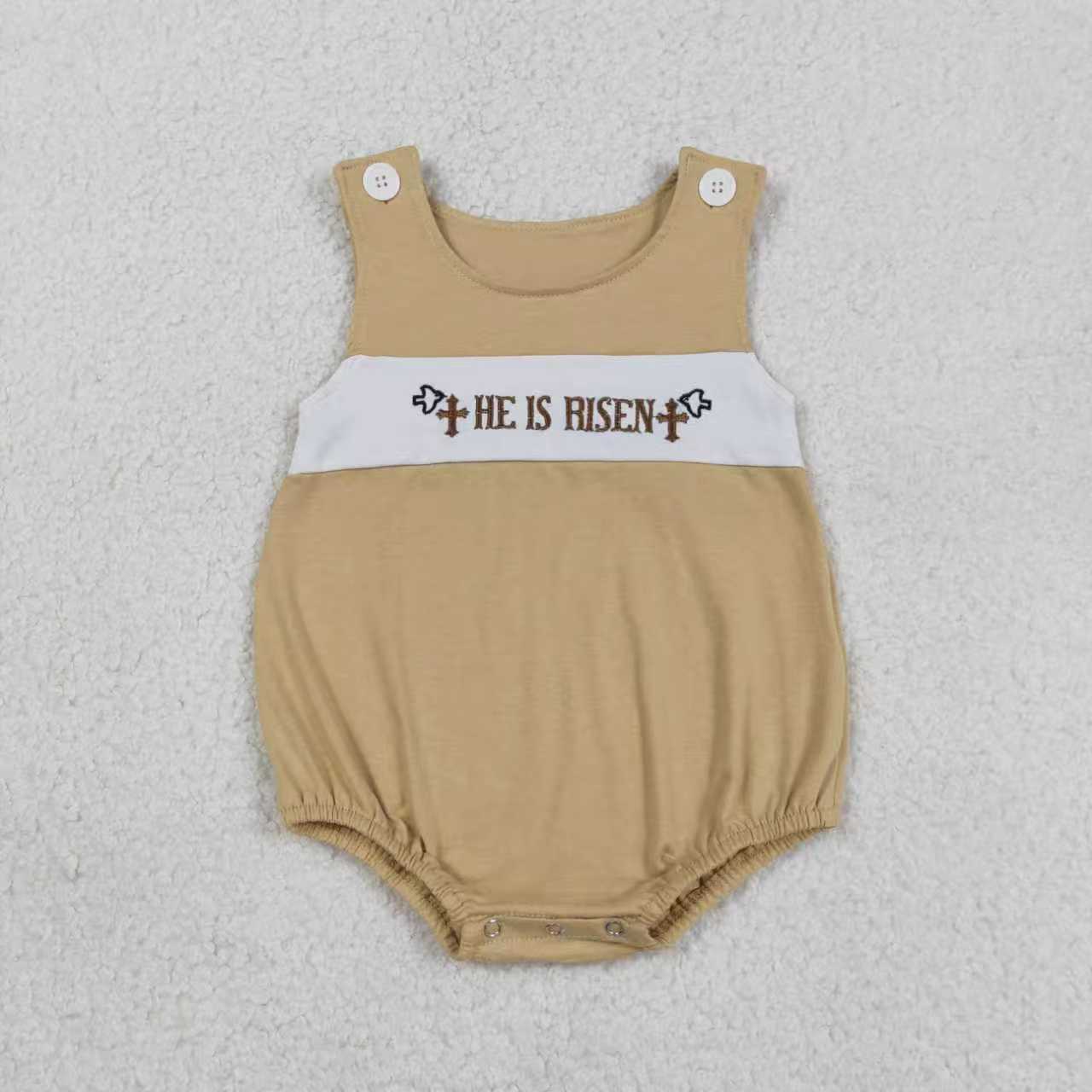 Sibling Baby Boys Girls Embroidery Crosses He is Risen Easter Clothes Sets Knee Length Dress