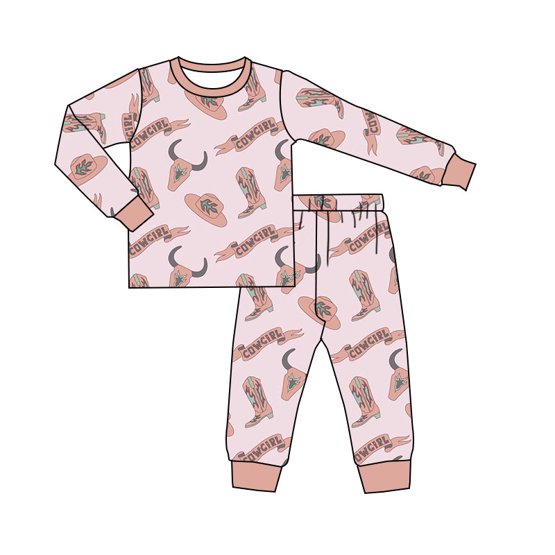 Baby Girls Western Cowgirl Top Pants Pajamas Clothes Sets Preorder(moq 5)