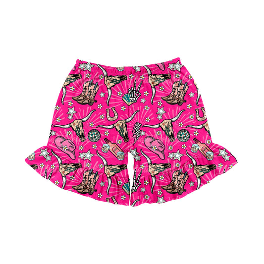 Preorder moq 5 Baby Girls Pink Western Cow sports shorts