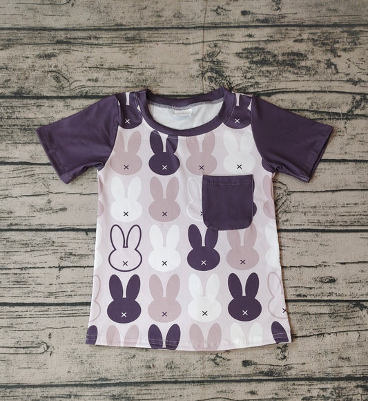 Baby Boys Easter Black Rabbits Pocket Short Sleeve Tee Shirts Tops