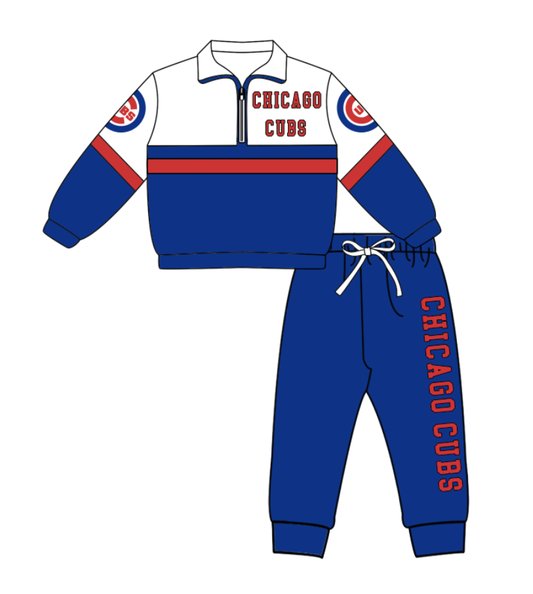 Preorder (moq 5)Baby Boys Chicago Cubs Zipper Pullover Jogger Pants Team Clothes Set