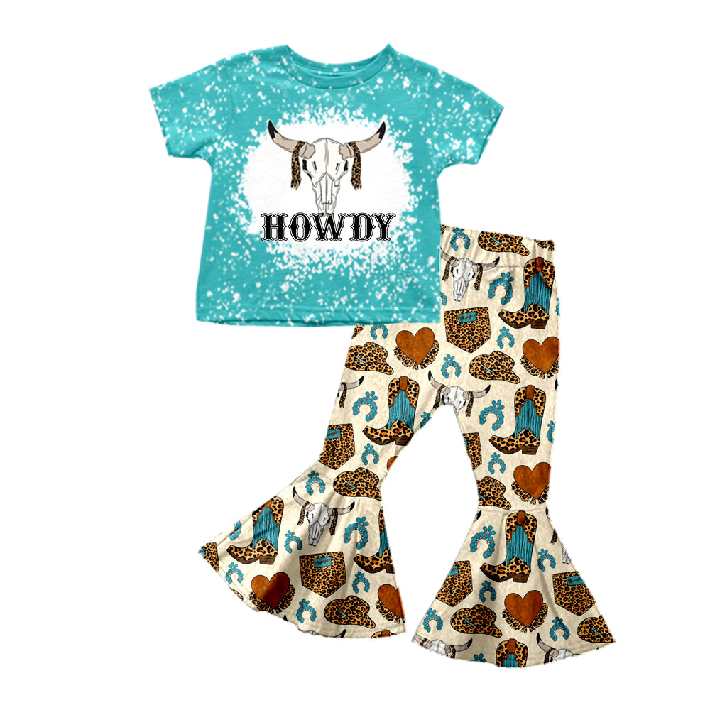 Baby Girls Howdy Cow Shirt Bell Pants Clothes Sets preorder (moq 5)