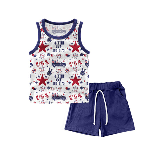 Preorder (moq 5)Baby Boys 4th Of July Stars Sleeveles Shirts Shorts Clothes Sets