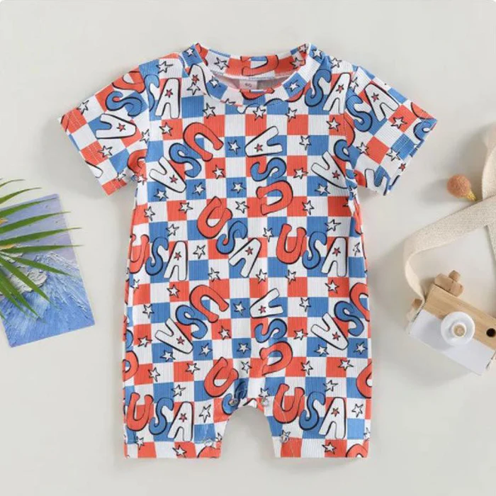 Baby Infant Boys USA 4th Of July Short Sleeve Rompers preorder(moq 5)