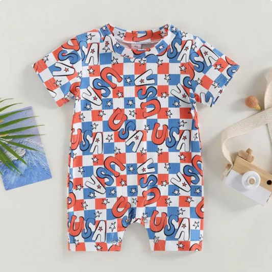 Baby Infant Boys USA 4th Of July Short Sleeve Rompers preorder(moq 5)