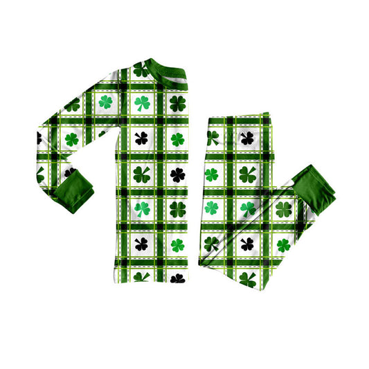 Preorder (moq 5)Baby Boys Clovers Checked Top Pants St Patrick Pajamas Sets