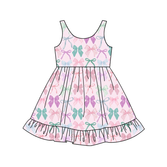 Preorder (moq 5)Baby Girls Lavender Sleeveless Colorful Bows Knee Length Dress