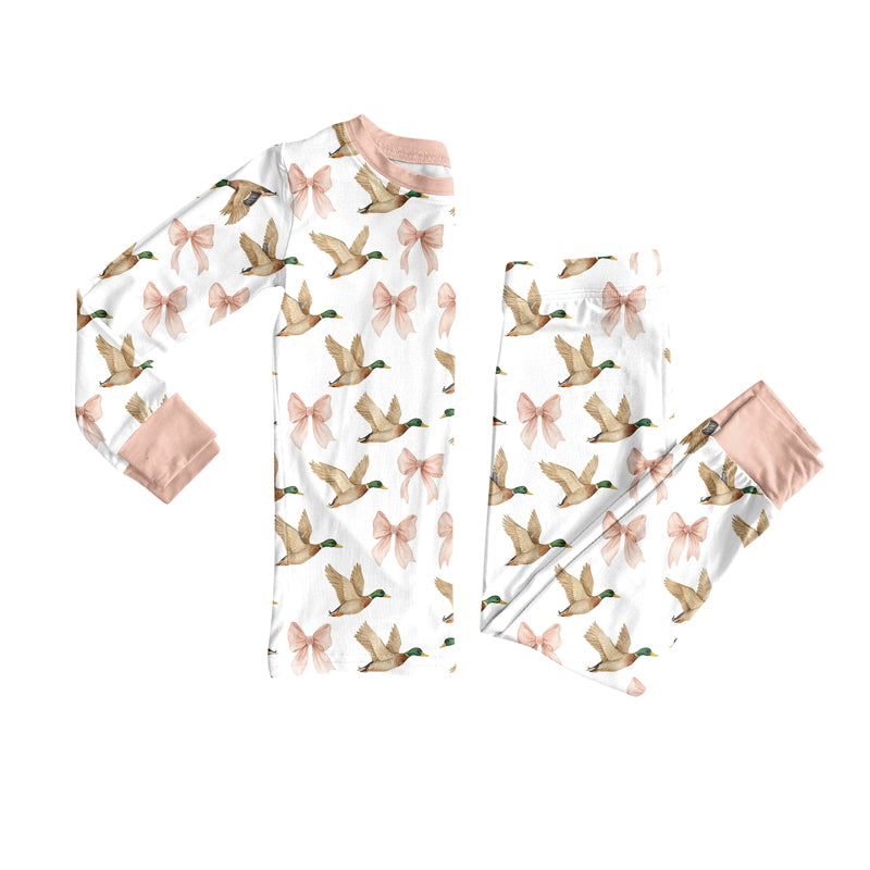 Preorder(moq 5) Baby Girls Bows Ducks Pink Top Pants Lounge Wear Pajamas Sets
