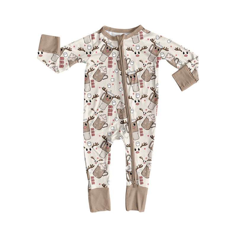Preorder(moq 5)Baby Infant Boys Long Sleeves Deer Cups Christmas Zipper Rompers
