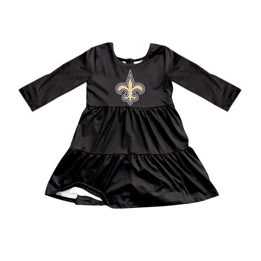 Preorder (moq 5)Baby Girls Black Long Sleeves Trident Shorts Team Knee Length Dresses