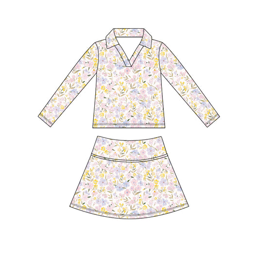 Preorder (moq 5)Baby Girls Long Sleeve Colorful Flowers Top Skirt Short Clothes Sets
