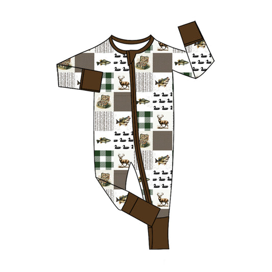 Preorder (moq 5)Baby Boys Dogs Ducks Fishes Hunting Two Way Zip Convertible Rompers