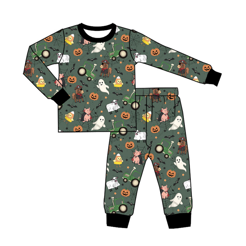 Preorder (moq 5)Baby Boys Ghost Pumpkins Farm Top Pants Halloween Pajamas Set