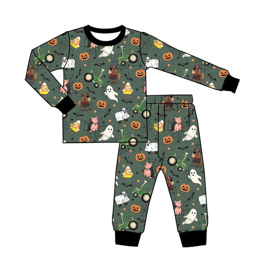 Preorder (moq 5)Baby Boys Ghost Pumpkins Farm Top Pants Halloween Pajamas Set