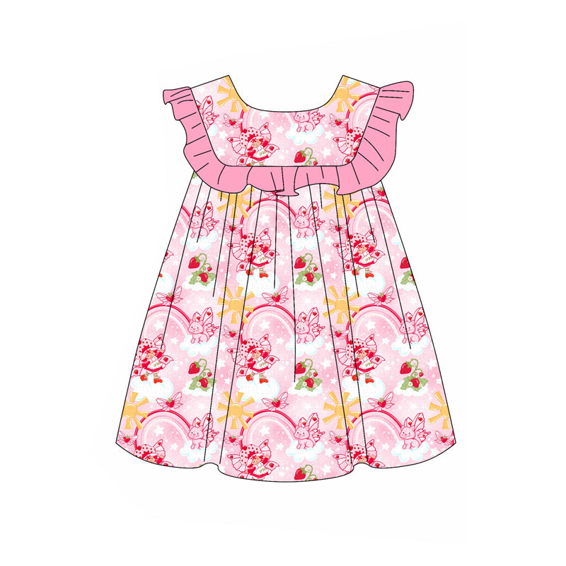 Preorder (moq 5)Baby Girls Sleeveless Pink Butterfly Rainbows Knee Length Dresses