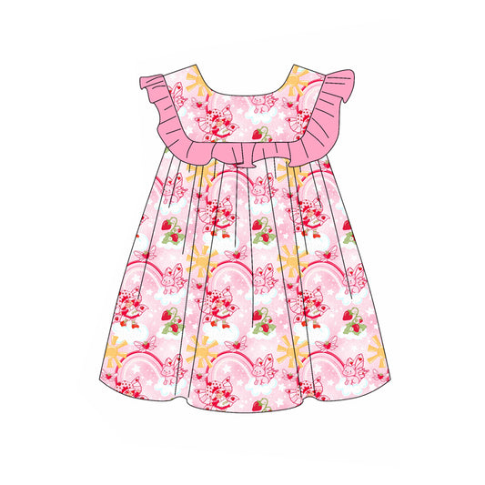 Preorder (moq 5)Baby Girls Sleeveless Pink Butterfly Rainbows Knee Length Dresses
