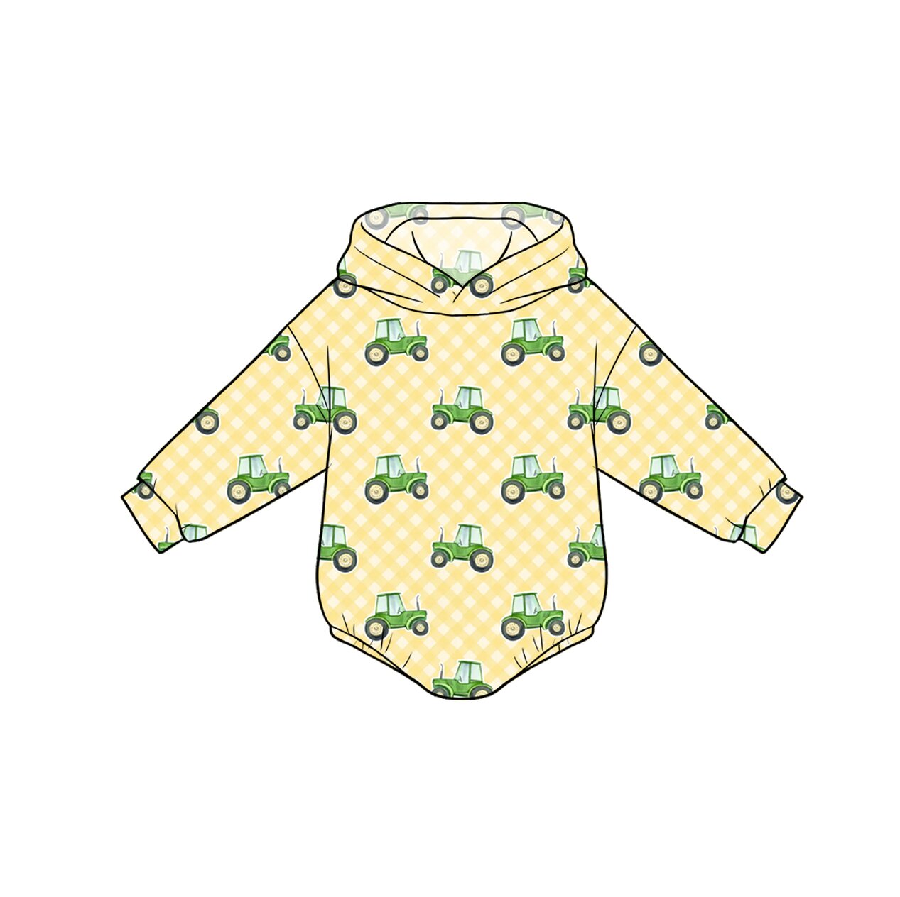 Preorder (moq 5)Baby Boys Long Sleeve Trucks Farm Hoodie Rompers